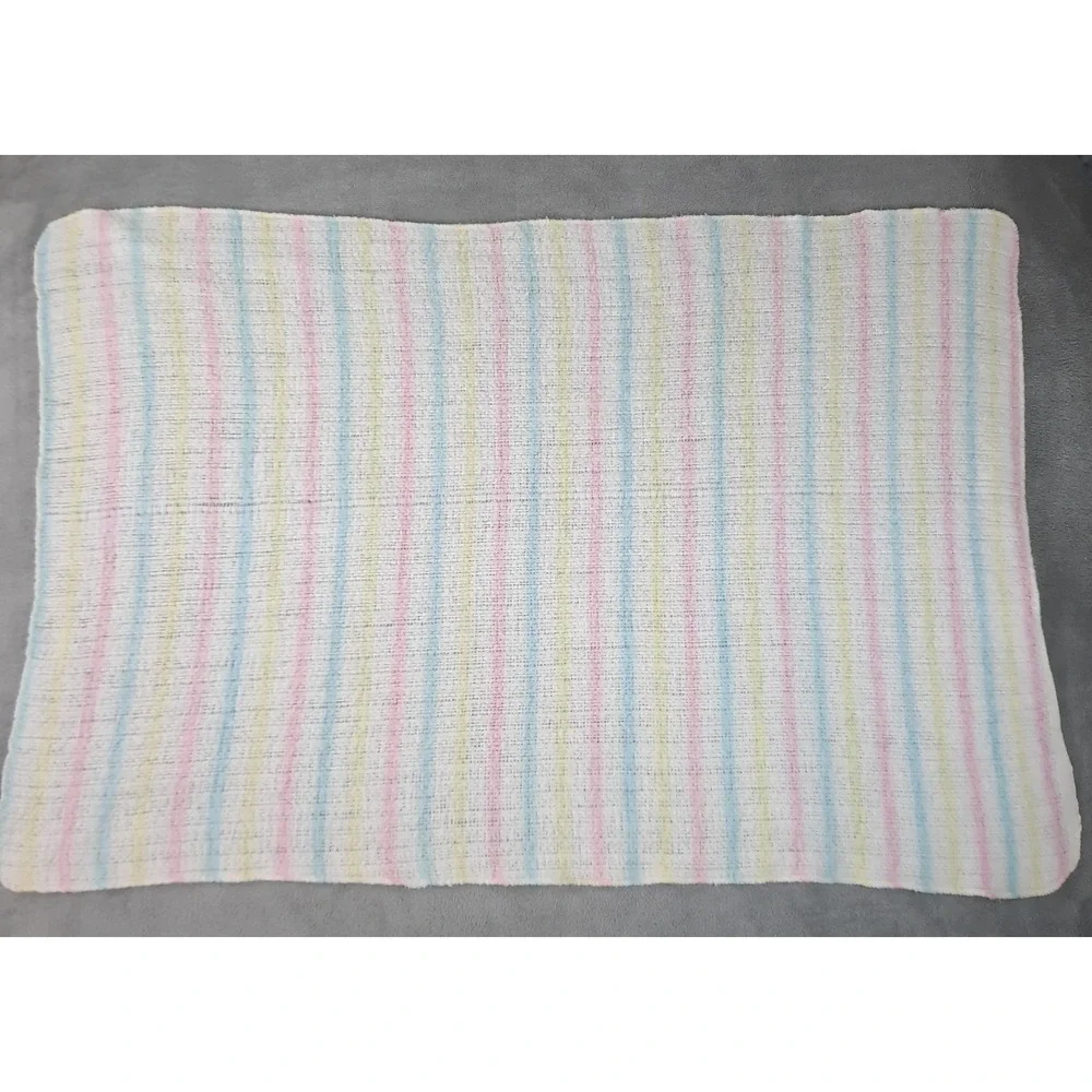Vintage Pastel Stripe Baby Receiving Blanket Acrylic Waffle Weave Nursery 80s